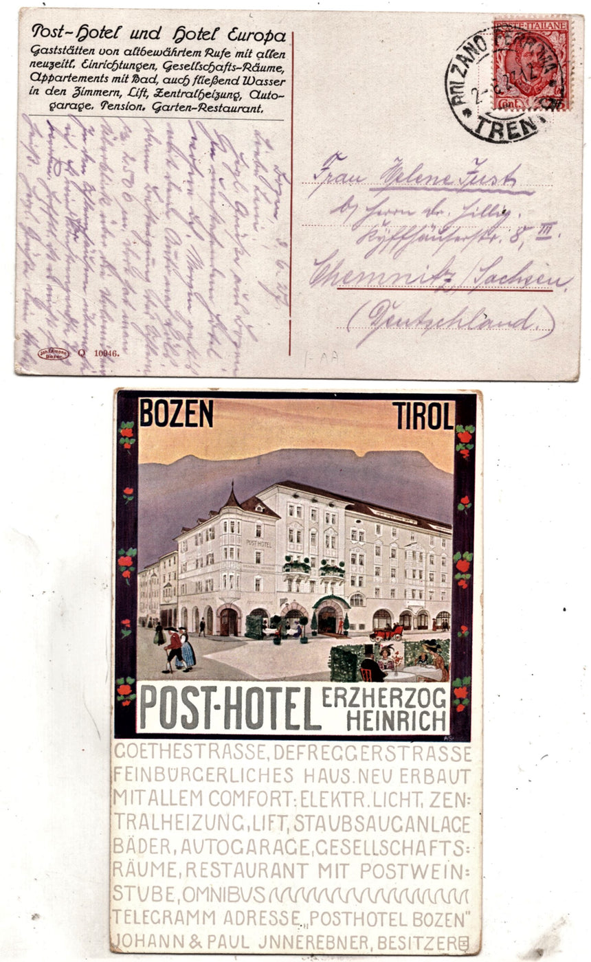 Cartolina Sudtirol Alto Adige Bolzano Bozen Post Hotel und Hotel Europa | Collezionissimo