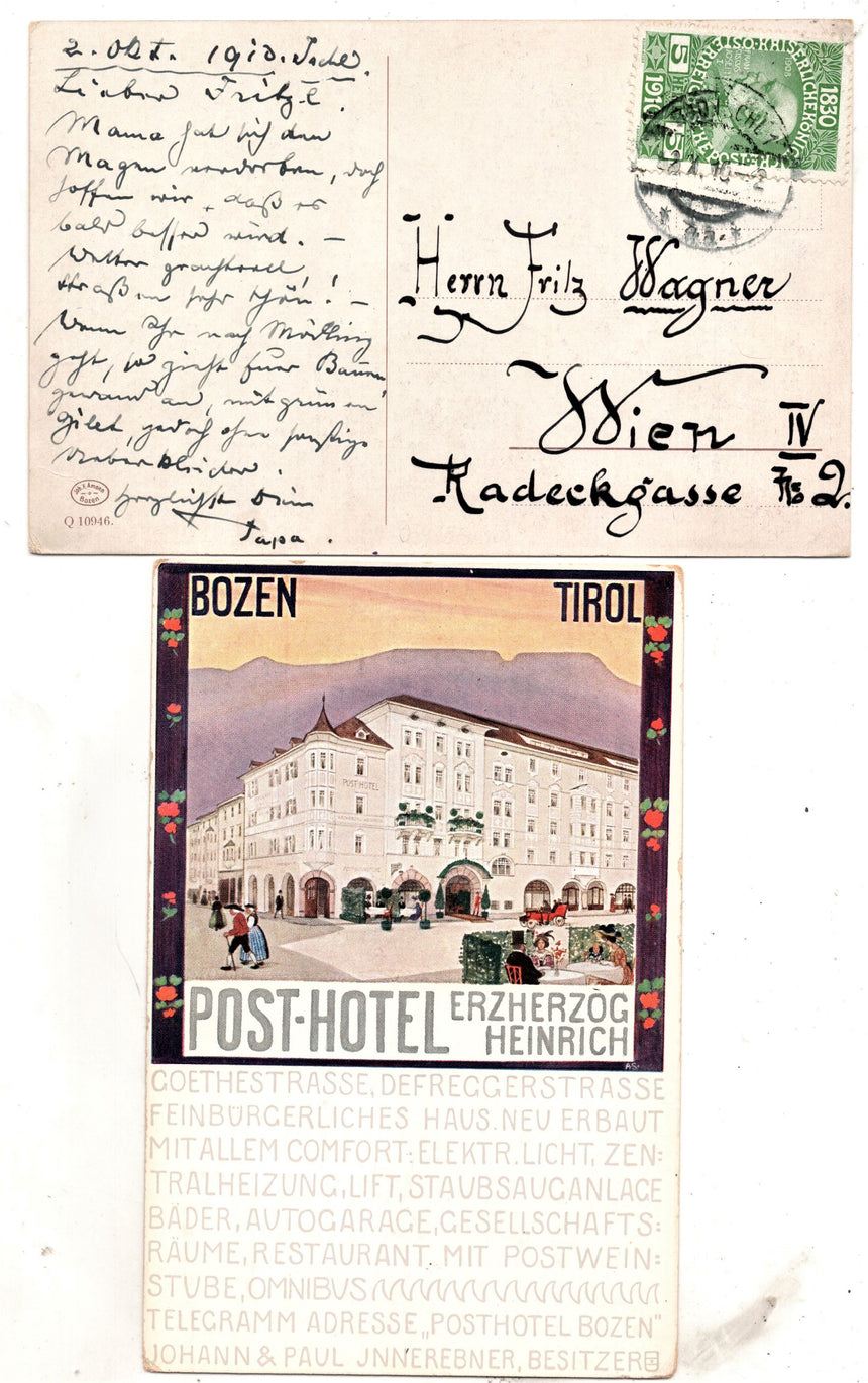 Cartolina Sudtirol Alto Adige Bolzano Bozen Post Hotel und Hotel Europa | Collezionissimo