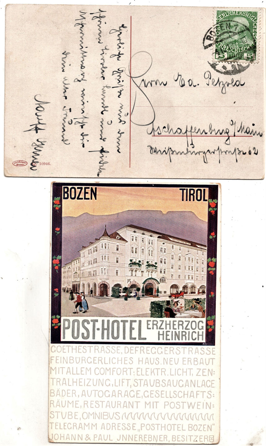 Cartolina Sudtirol Alto Adige Bolzano Bozen Post Hotel und Hotel Europa | Collezionissimo