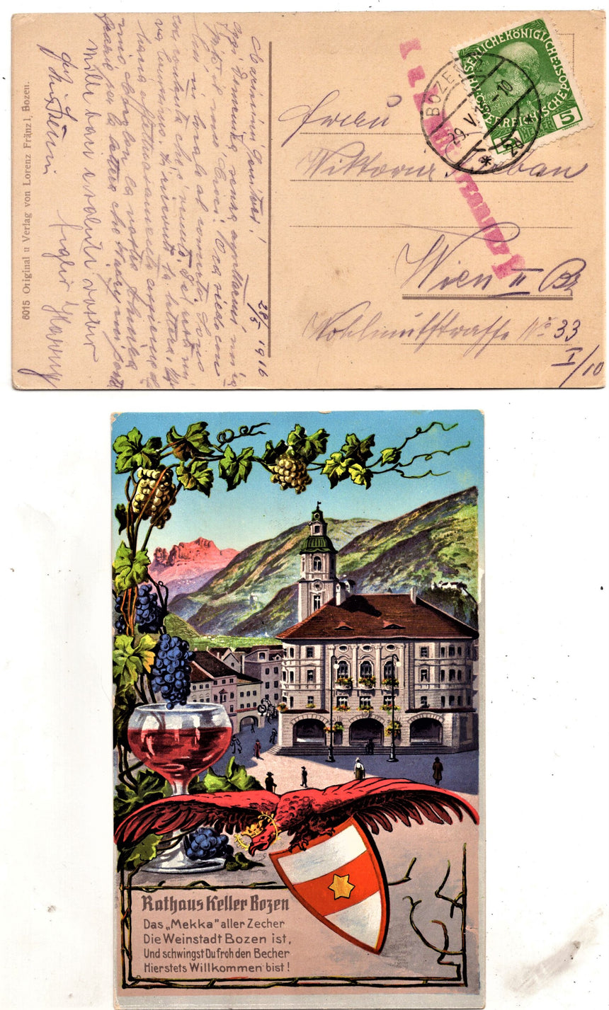 Cartolina Sudtirol Alto Adige Bolzano Bozen Rathaus Keller original vom Lorenz Frranzl | Collezionissimo