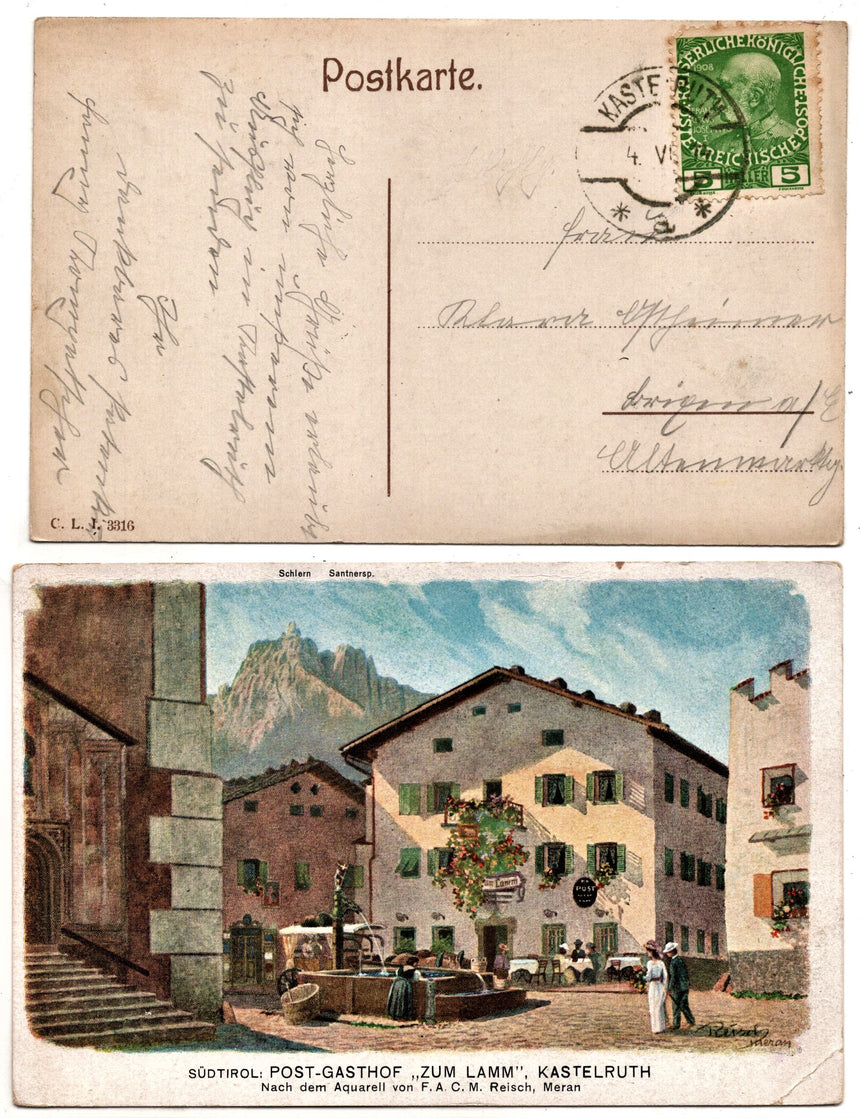 Cartolina Sudtirol Alto Adige Bolzano Bozen Kastelruth hotel Zum Lamm Reisch | Collezionissimo