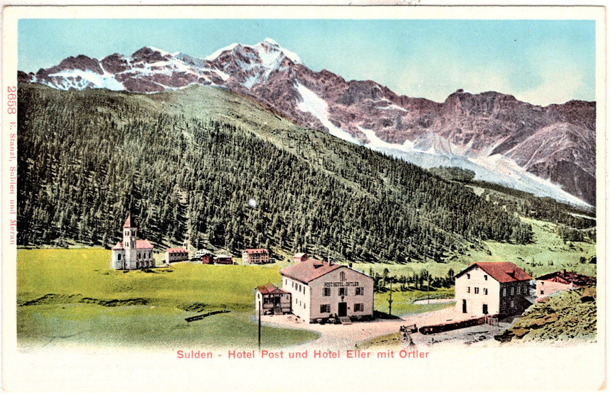 Cartolina Sudtirol Alto Adige Bolzano Bozen Sulden Hotel Post und Eller mit Ortler | Collezionissimo