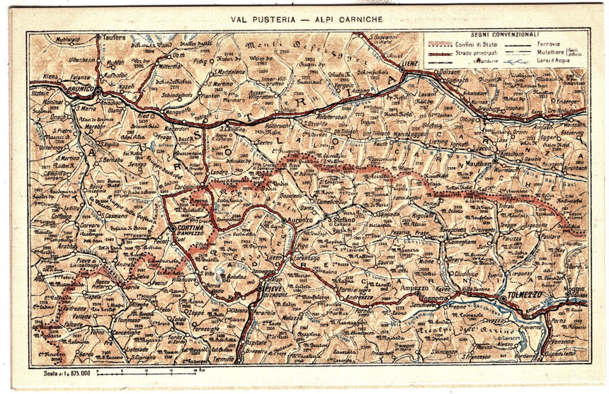 Cartolina Sudtirol Alto Adige Bolzano Bozen Cartina geografica Val Pusteria  | Collezionissimo