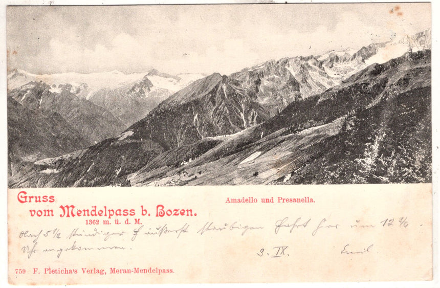 Cartolina Sudtirol Alto Adige Bolzano Bozen la Mendola Gruss vom Mendelpass | Collezionissimo