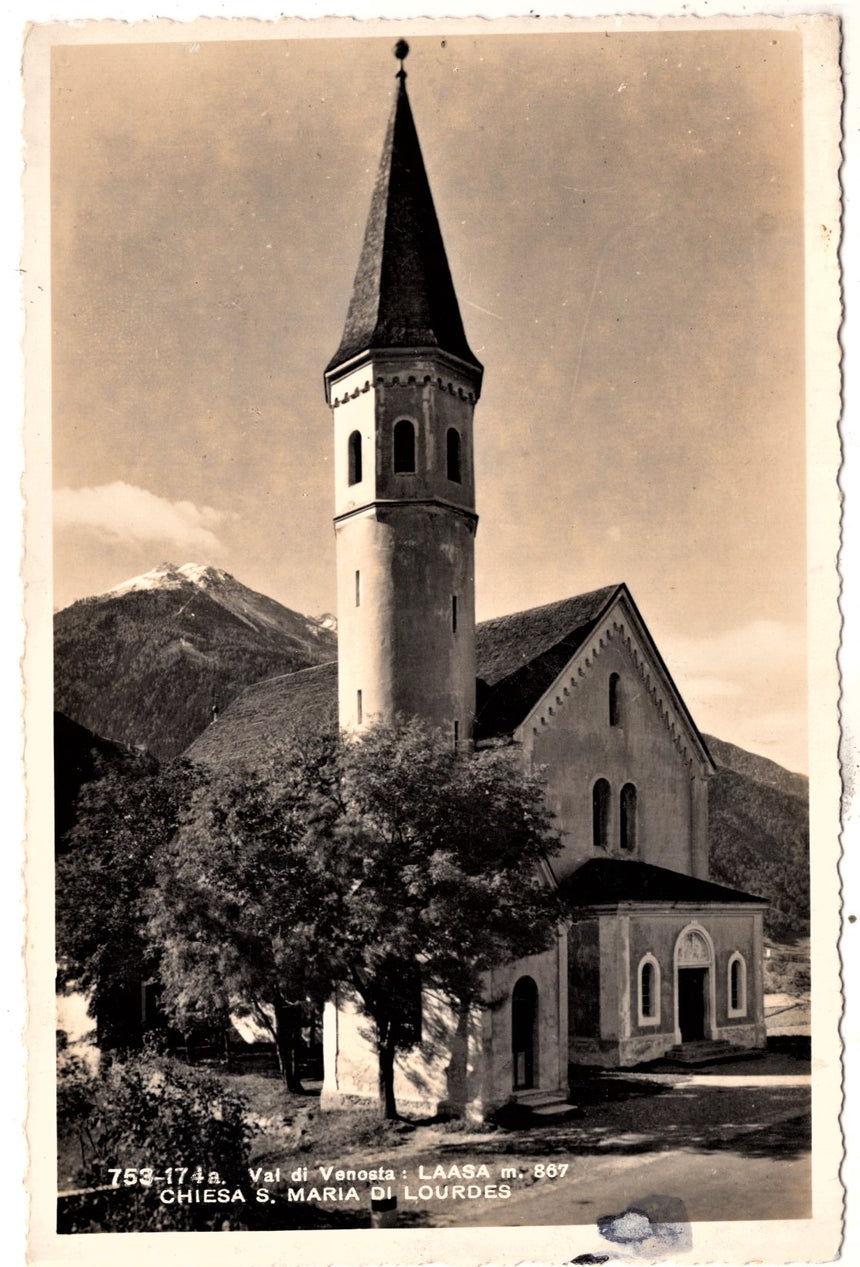 Cartolina Sudtirol Alto Adige Bolzano Bozen Val Venosta Lasa chiesa S. Maria di Lourdes | Collezionissimo