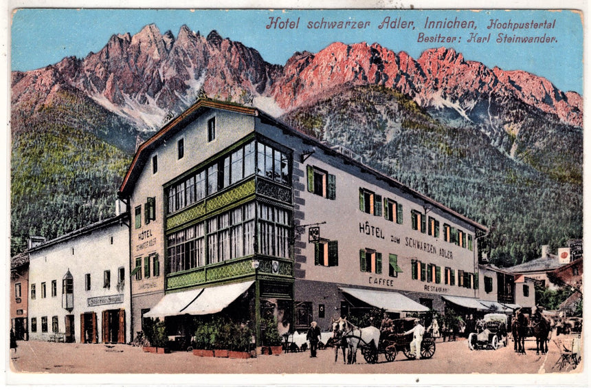 Cartolina Sudtirol Alto Adige Bolzano Bozen Innchen Hotel schwarzer Adler | Collezionissimo