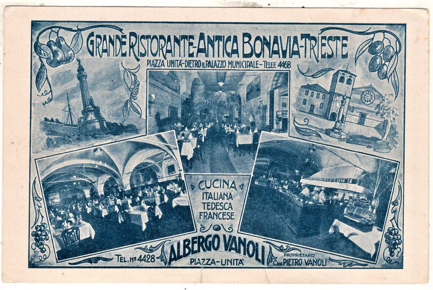 Cartolina Trieste Gran Ristorante Antica Bonavia Albergo Vanoli | Collezionissimo