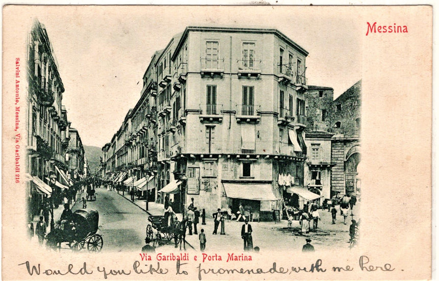 Cartolina Messina via Garibaldi e porta Marina | Collezionissimo