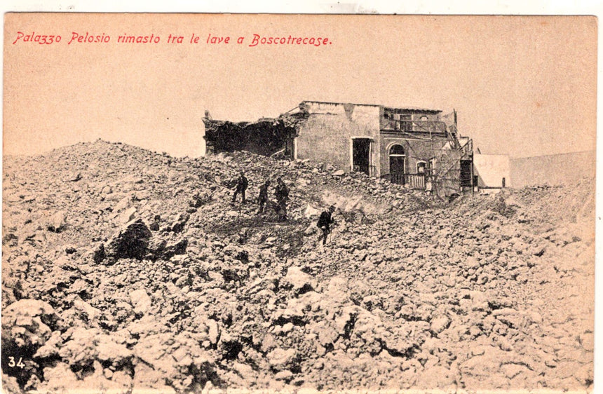 Cartolina Boscotrecase palazzo Pelosio eruzione del Vesuvio 1906 | Collezionissimo