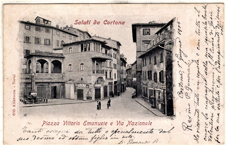 Cartolina Cortona piazza V.Emanuele e via Nazionale | Collezionissimo