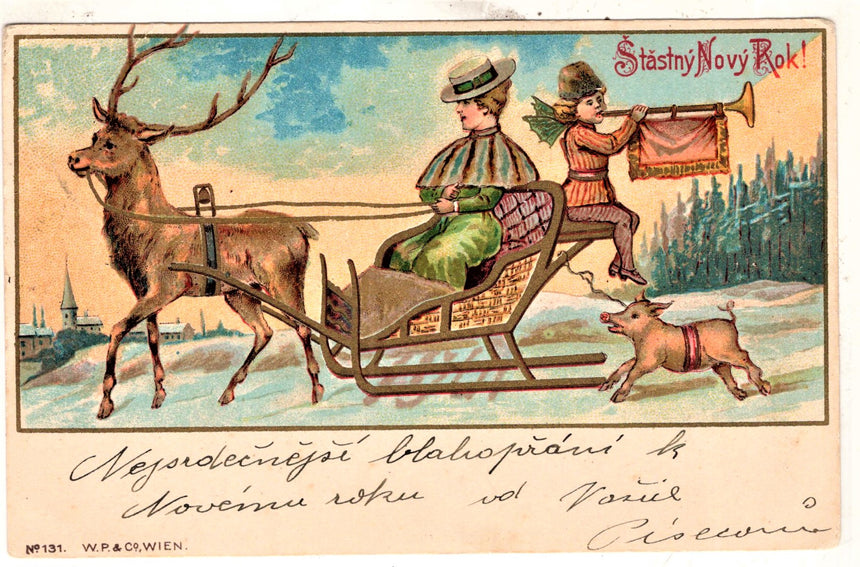 Cartolina Buon Natale / anno. Frohe Weihnachten / Neues Jahr. Merry Christmas & Happy New Year | Collezionissimo