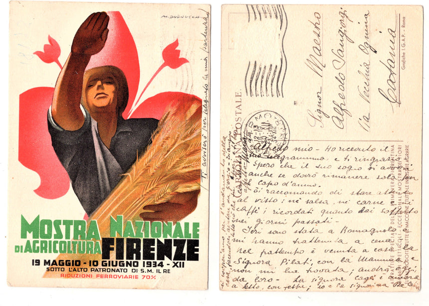 Cartolina Militare Seconda Guerra Mondiale mostra agricoltura Firenze 1934 | Collezionissimo