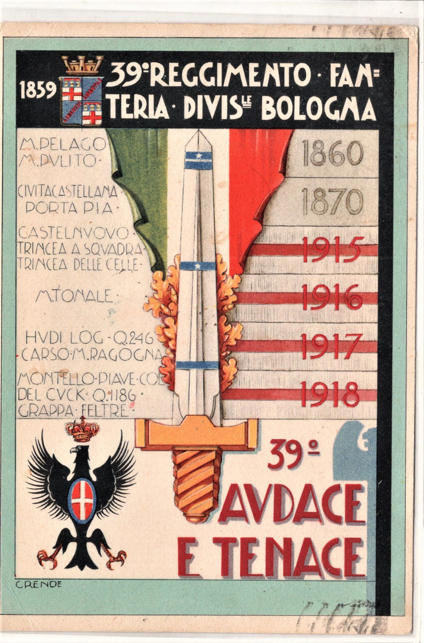 Cartolina Militare Seconda Guerra Mondiale 39 Regg. Fanteria div. Bologna | Collezionissimo