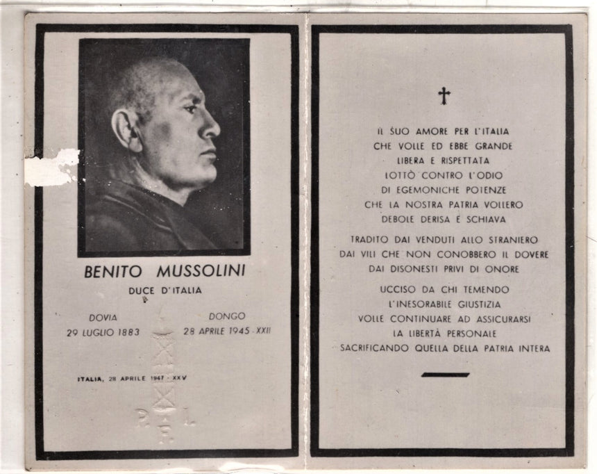 Cartolina Militare Seconda Guerra Mondiale biglietto funebre Mussolini | Collezionissimo