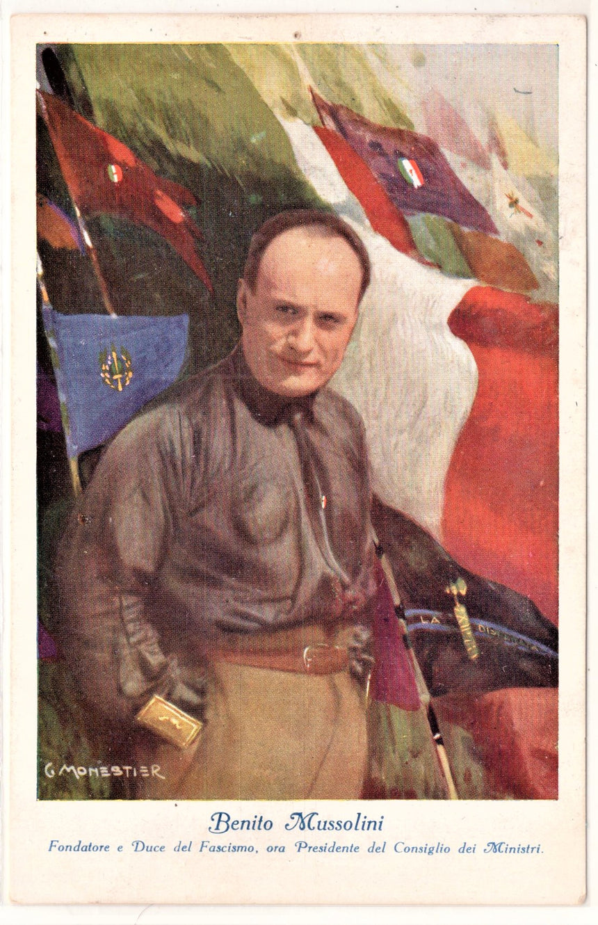 Cartolina Militare Seconda Guerra Mondiale Benito Mussolini dis. Monastier | Collezionissimo