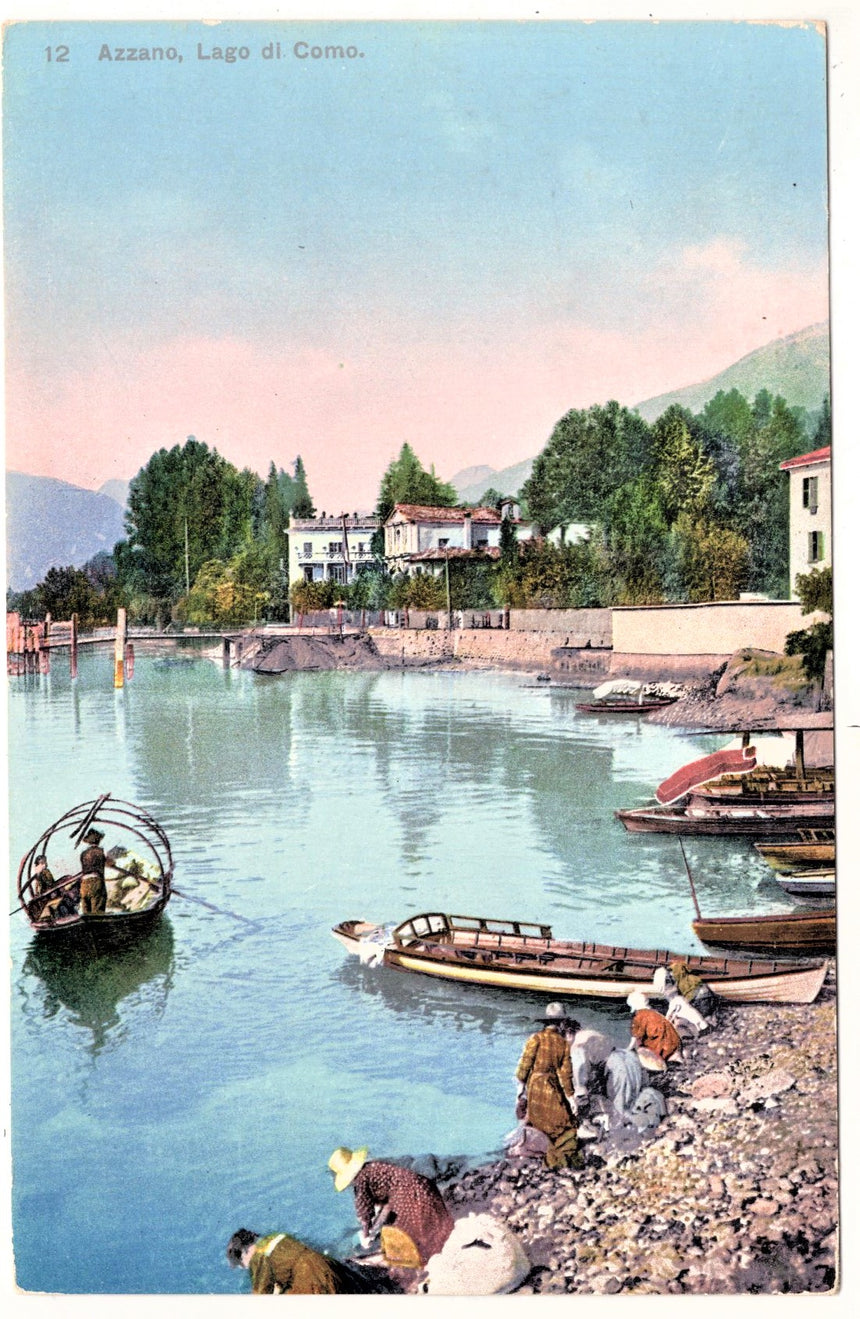 Cartolina Como Azzano lavandaie al lago | Collezionissimo