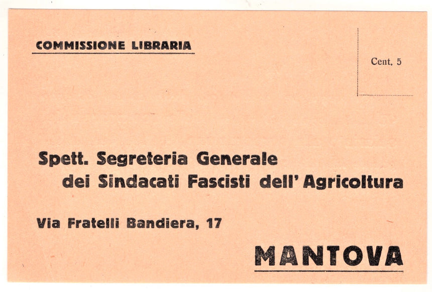 Cartolina Mantova commissione libraria dei sindacati fascisti | Collezionissimo