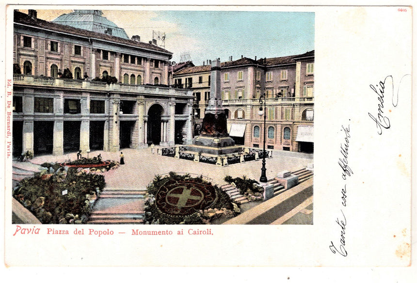 Cartolina Pavia piazza del Popolo monumento ai Cairoli | Collezionissimo