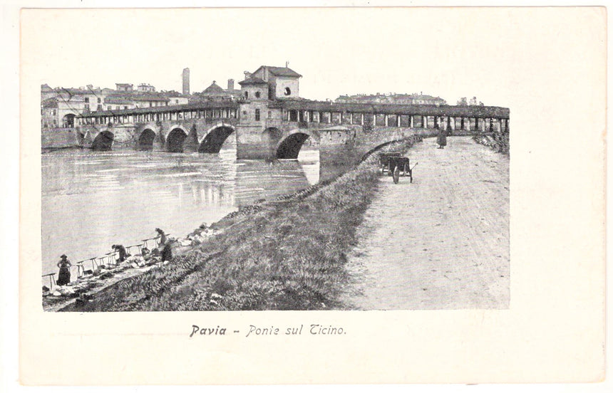 Cartolina Pavia lavandaie al ponte sul Ticino | Collezionissimo