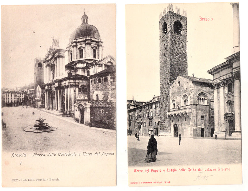 Cartolina Brescia torre del popolo e cattedrale 2 vedute | Collezionissimo