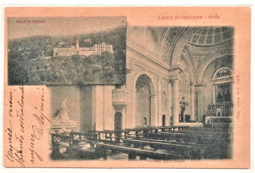 Cartolina Lago Maggiore Stresa collegio Rosmini intrno della chiesa | Collezionissimo