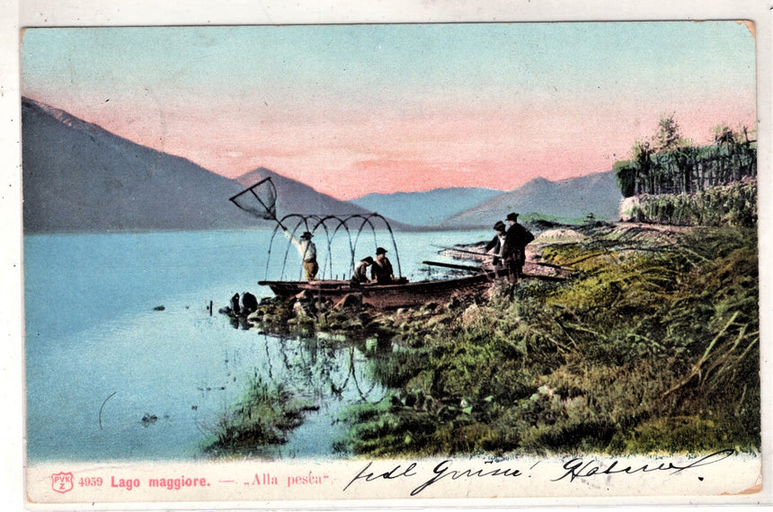 Cartolina Lago Maggiore Verbania alla pesca | Collezionissimo