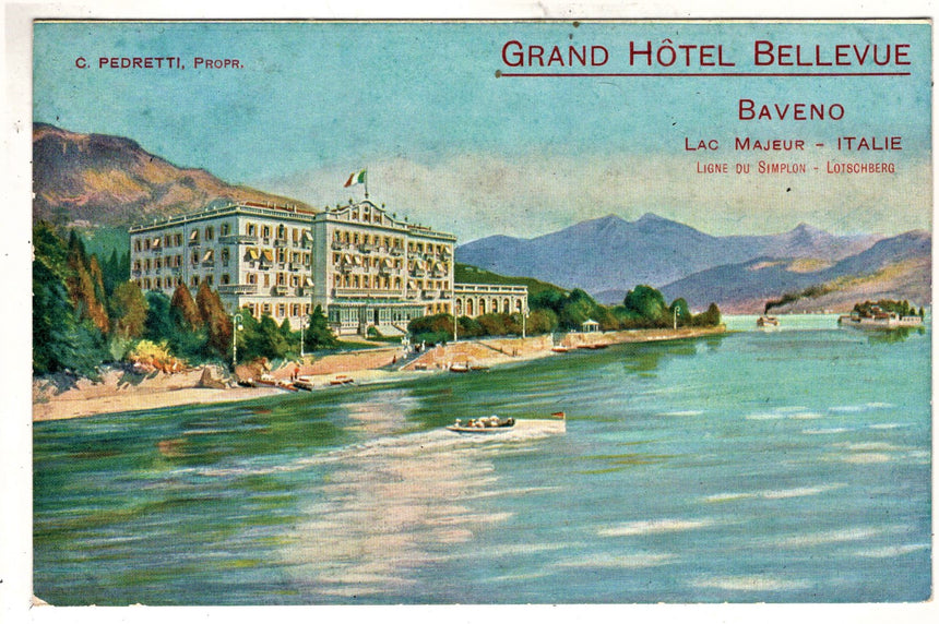 Cartolina Lago Maggiore Verbania Baveno Gran hotel Bellevue | Collezionissimo