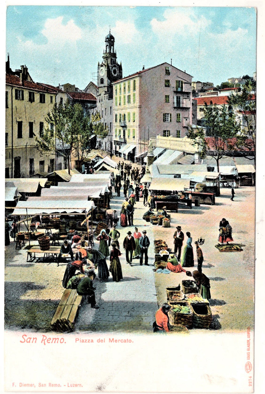 Cartolina Imperia San Remo piazza mercato | Collezionissimo