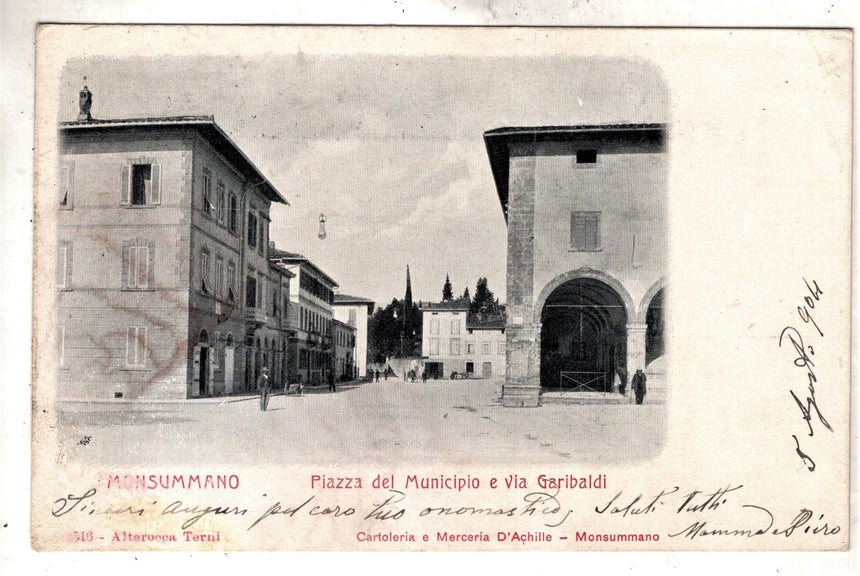 Cartolina Pistoia Monsummano piazza Municipio e via Garibaldi | Collezionissimo