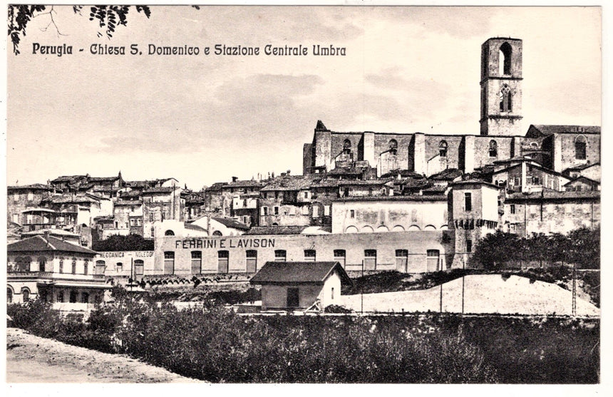 Cartolina Perugia Chiesa S-Domenico e stazione centrale | Collezionissimo