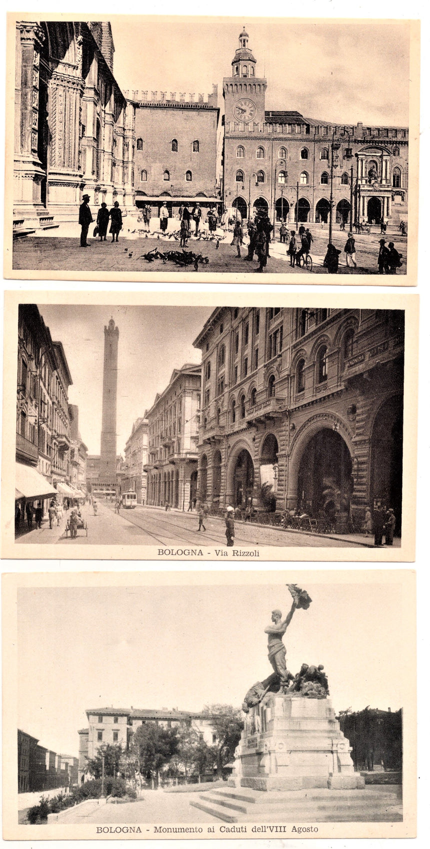 Cartolina Bologna via Rizzoli piazza V.Emanuele monumento ai Caduti | Collezionissimo