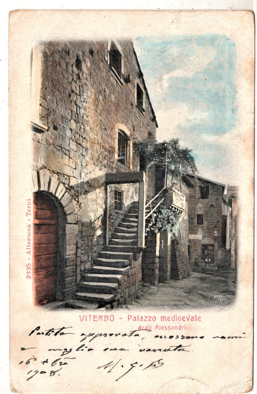 Cartolina Viterbo palazzo medioebvale degli Alessandri staccata da album | Collezionissimo