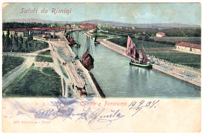 Cartolina Rimini saluti Canale e panorama | Collezionissimo