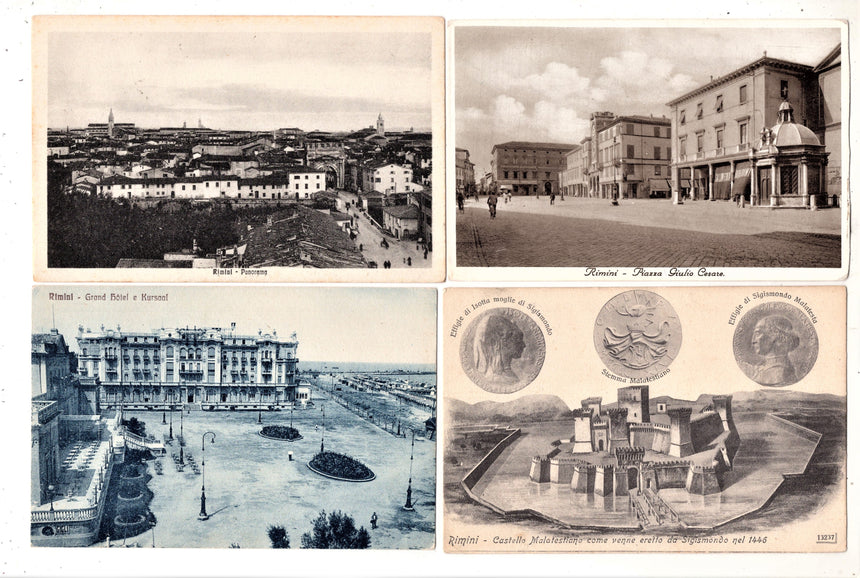 Cartolina Rimini piazza G.Cesare castello Malatestiano Gran Hotel panorama | Collezionissimo