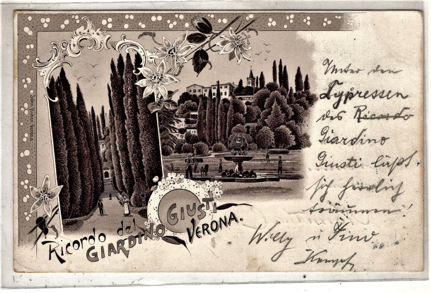 Cartolina Verona ricordo del giardino Giusti 1896 | Collezionissimo