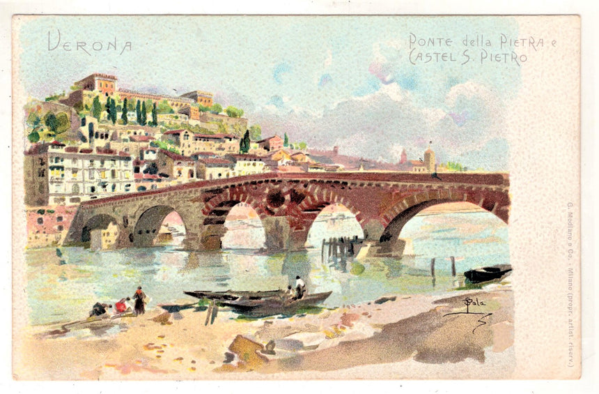 Cartolina Verona Ponte Pietra e castel S. Pietro | Collezionissimo