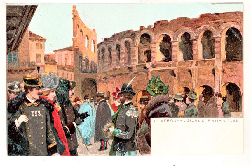 Cartolina Verona Listone di piazza Emanuele dis.Tafuri | Collezionissimo