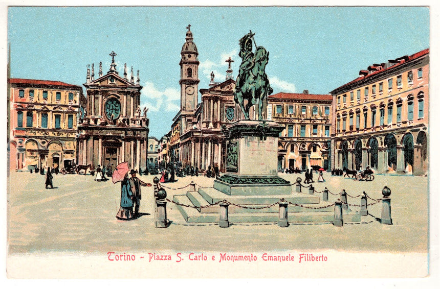 Cartolina Torino piazza san Carlo e monumento a . Emanuele Filiberto | Collezionissimo