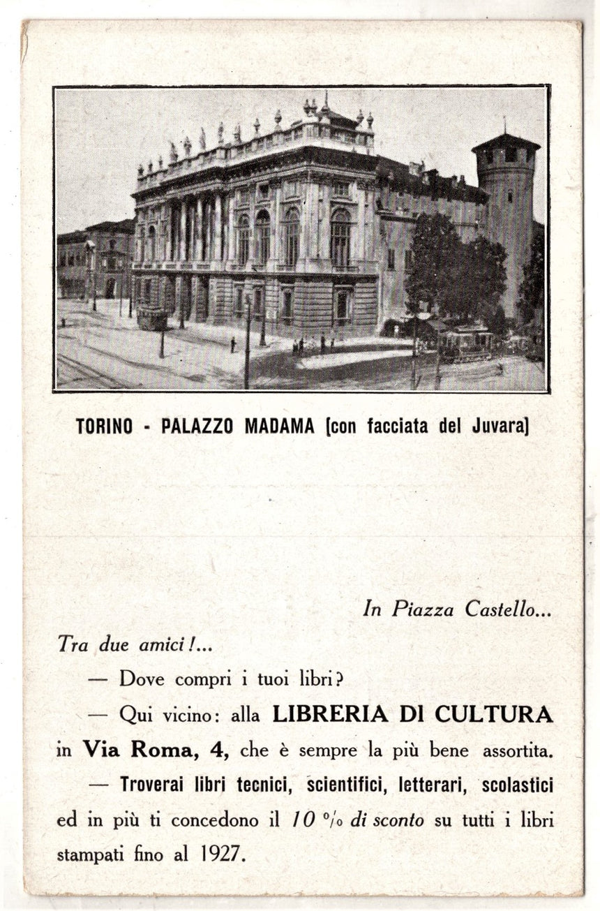 Cartolina Torino Palazzo Madama pubblicità libreria di Cultura | Collezionissimo